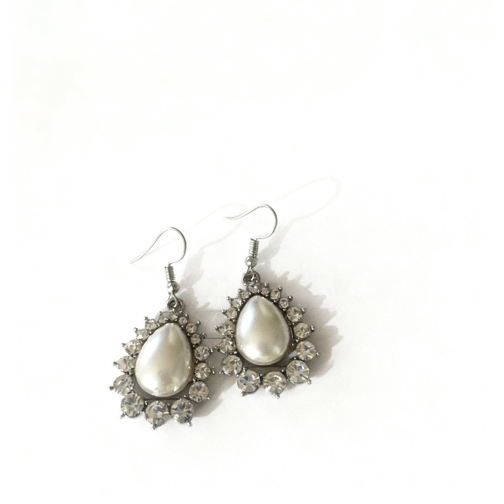 Elegant Pearl Teardrop Silver-Tone Dangle Earrings